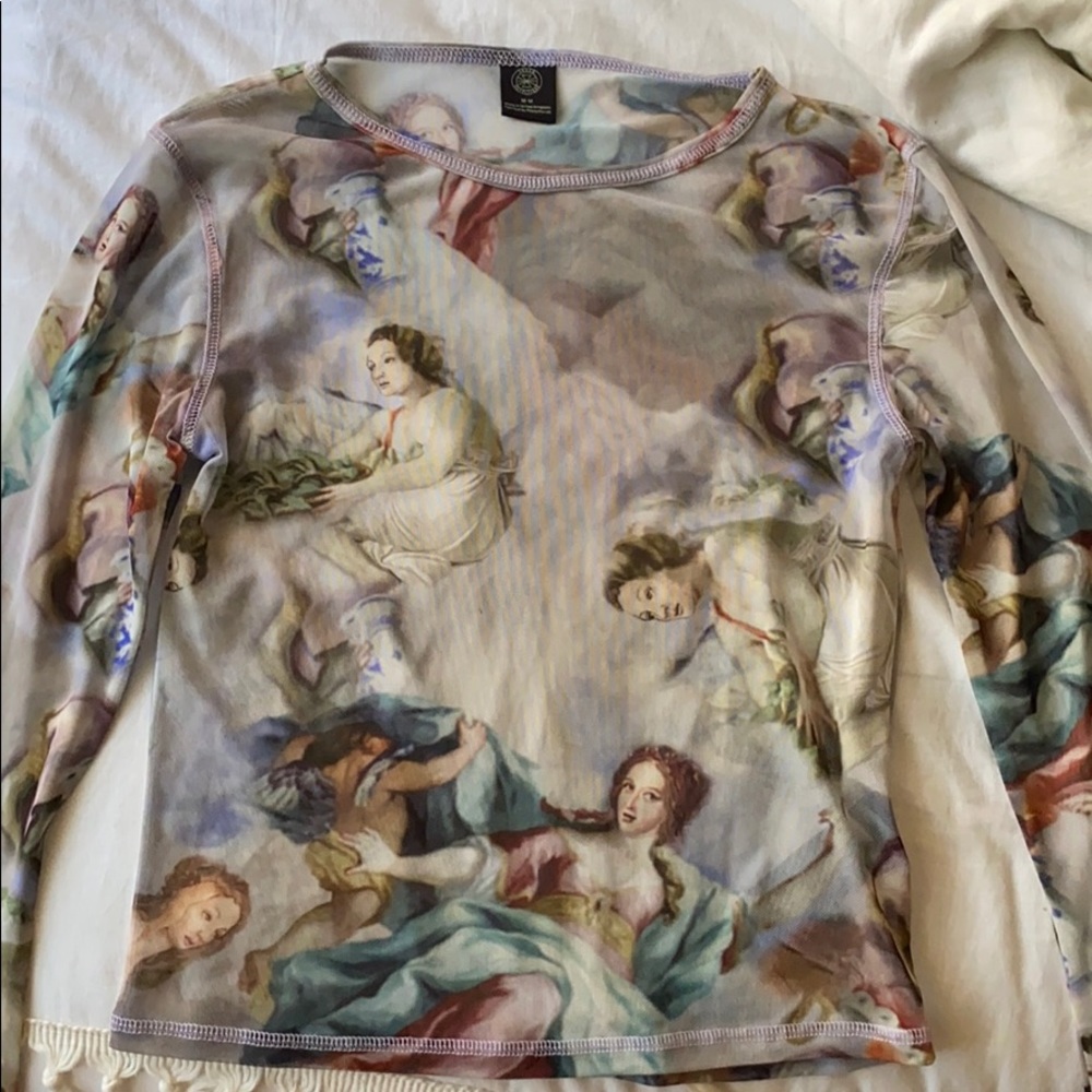UO Mona printed sheer mesh long sleeve